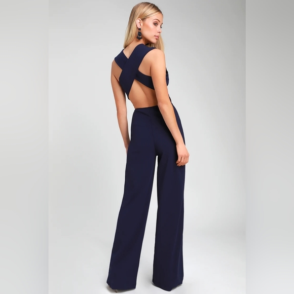 New, Thinking Out Loud Navy Blue Backless Jumpsuit - Picture 4 of 4